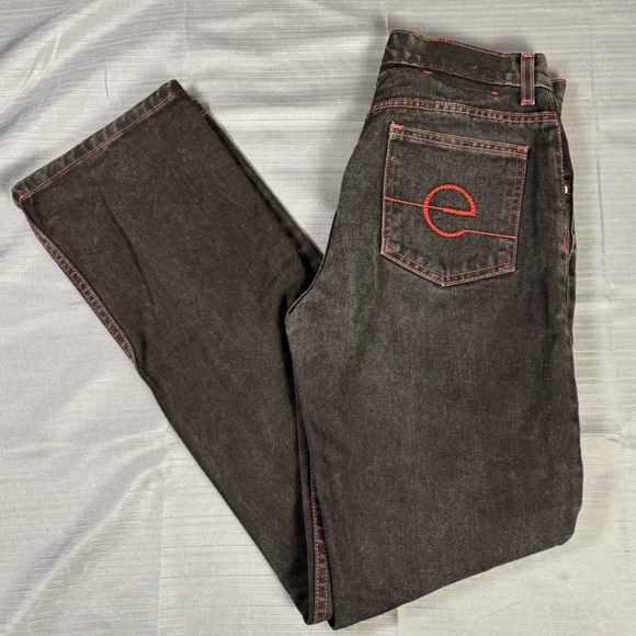 Ecko Unlimited Denim - Ecko Unlimited Black Straight Leg Jeans with Red Stitching